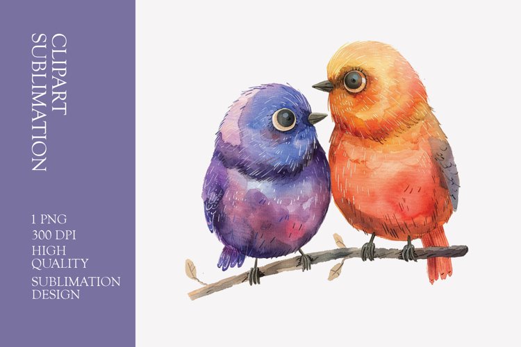 Two Cute Bird Watercolor Clipart Sublimation