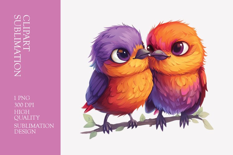 Two Cute Bird Watercolor Clipart Sublimation
