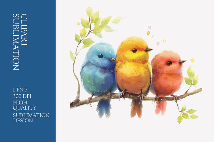 Cute baby birds watercolor clipart sublimation