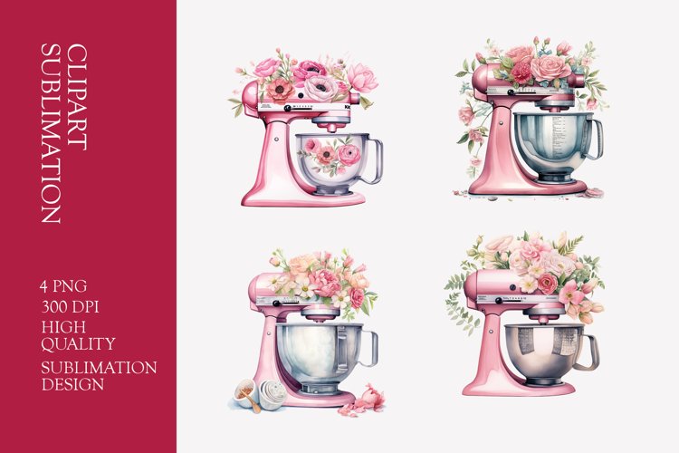 Pink Watercolor Kitchen Mixer Clipart example image 1