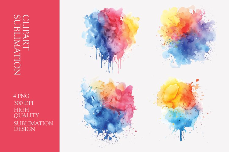 Watercolor colorful splash clipart sublimation png