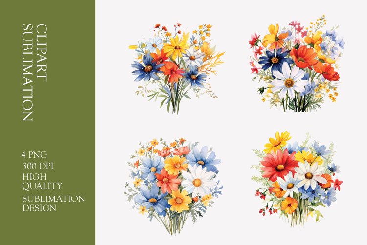 Wildflower bouquet watercolor clipart