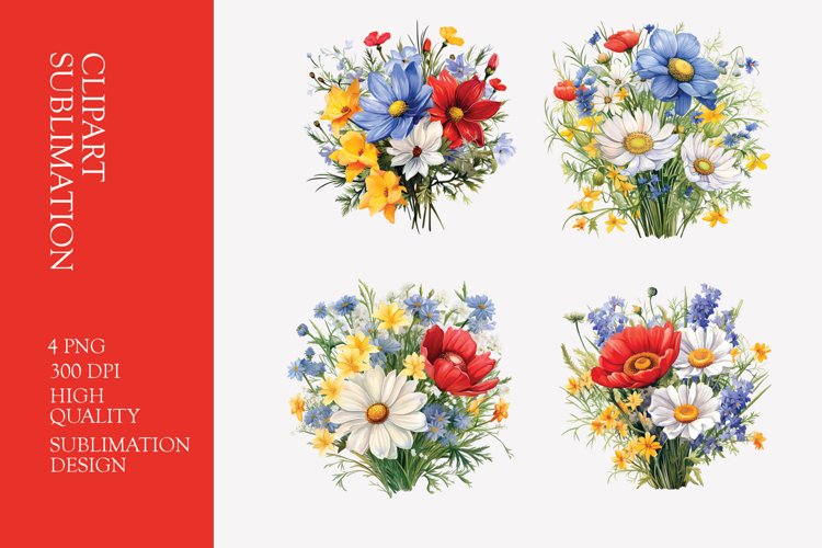Wildflower bouquet watercolor clipart