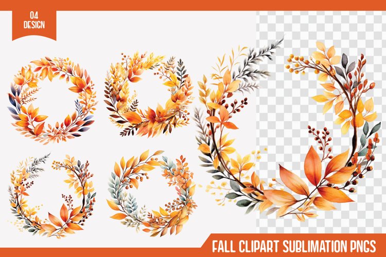 Autumn floral frame watercolor clipart sublimation