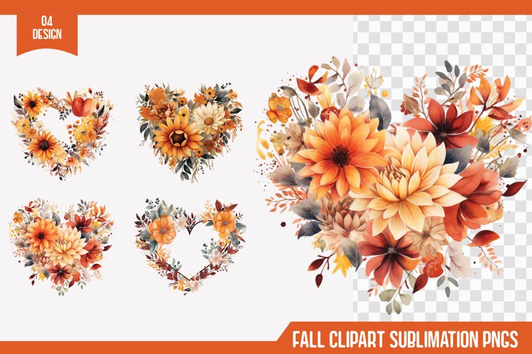 Watercolor Autumn Fall Floral Heart Frame Clipart