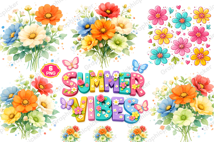 Brushstroke Summer Vibes PNG, Floral Summer PNG, Flower PNG