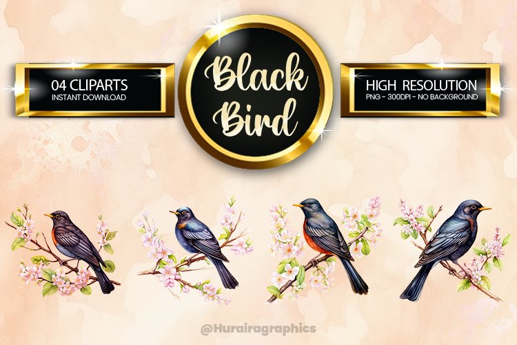 Black Bird Clipart 04 variations