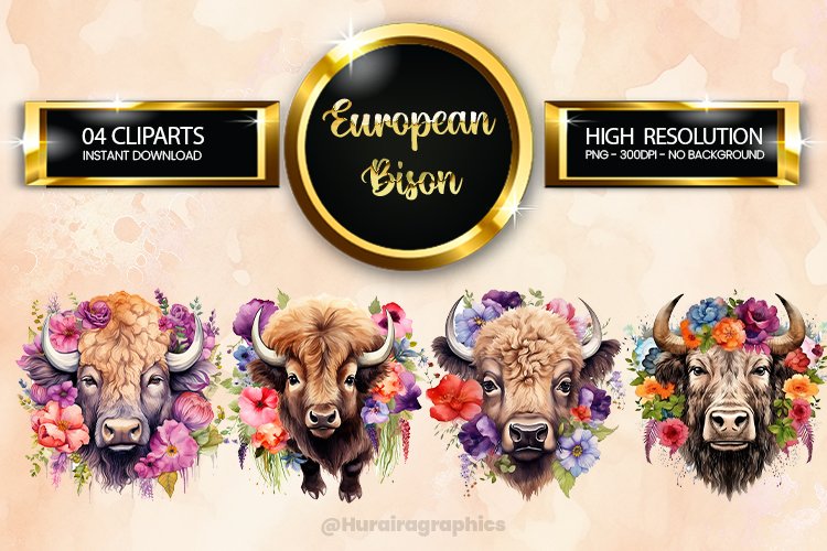 European Bison Clipart 04 variations example image 1