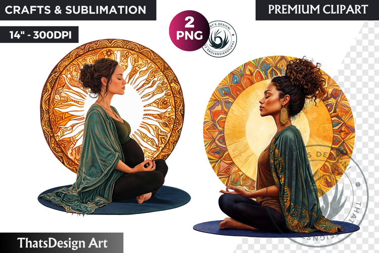 Meditating Boho Woman Clipart for Sublimation , Yoga clipar