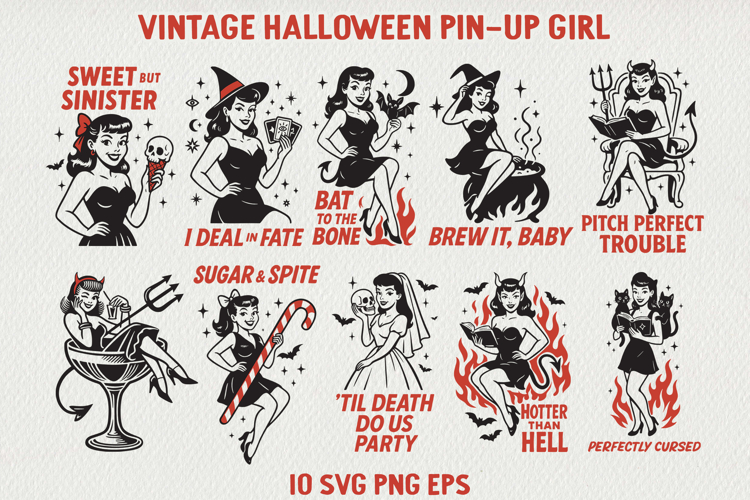 Vintage Halloween Pin-Up Girl Poster | Retro PNG SVG
