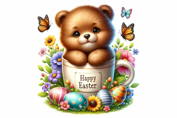 Cute Bear Easter Clipart, Happy Easter Sublimation PNG