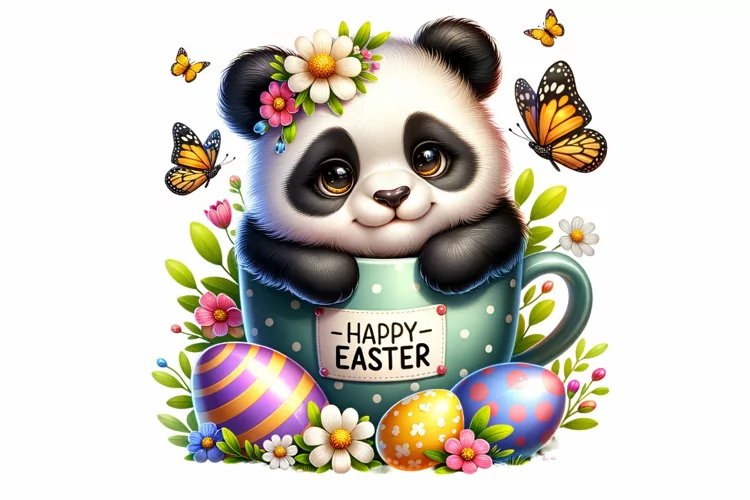 Cute Panda Easter Clipart, Happy Easter Sublimation PNG