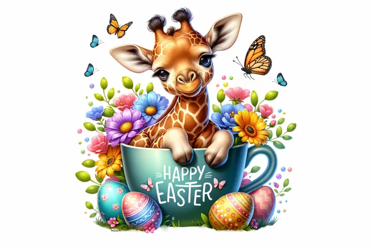 Cute Giraffe Easter Clipart, Happy Easter Sublimation PNG