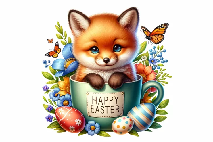 Cute Fox Easter Clipart, Happy Easter Sublimation PNG