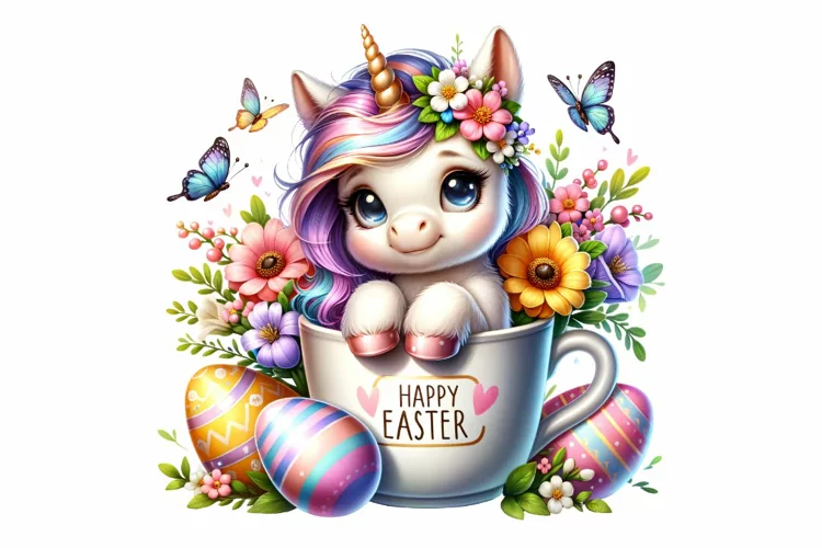 Cute Unicorn Easter Clipart, Happy Easter Sublimation PNG
