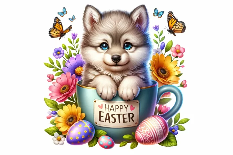 Cute Wolf Easter Clipart, Happy Easter Sublimation PNG