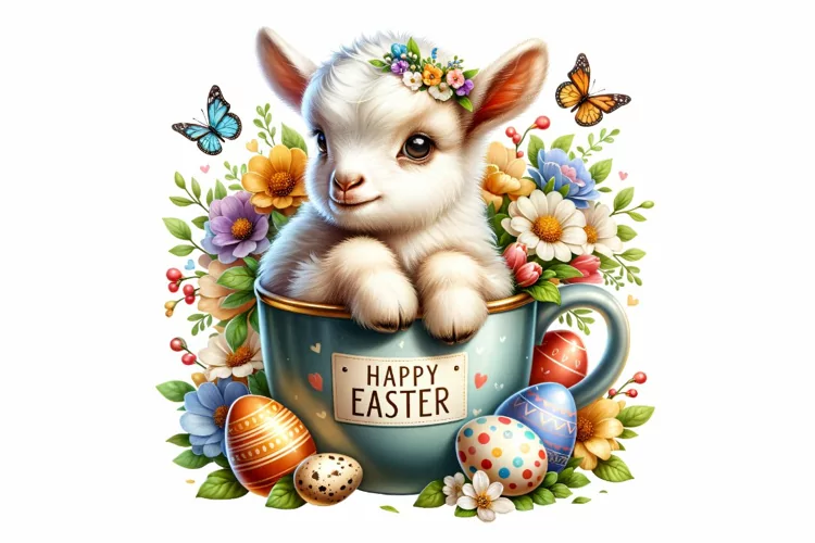 Cute Baby Goat Easter Clipart, Happy Easter Sublimation PNG