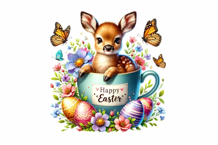 Cute Deer Easter Clipart, Happy Easter Sublimation PNG