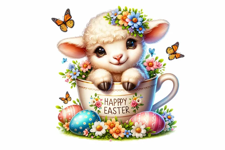 Cute Baby Lamb Easter Clipart, Happy Easter Sublimation PNG