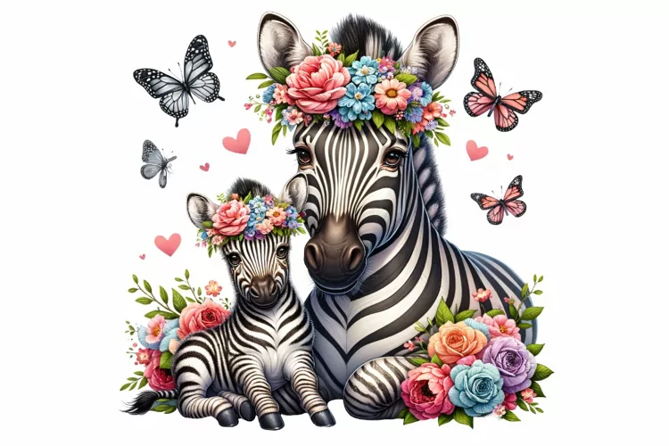 Cute Zebra with Baby Mother's Day Clipart Sublimation PNG