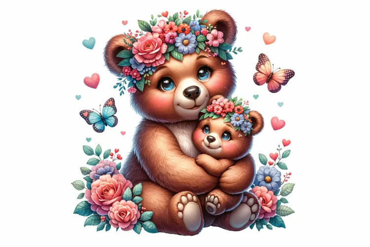 Cute Bear with Baby Mother's Day Clipart Sublimation PNG
