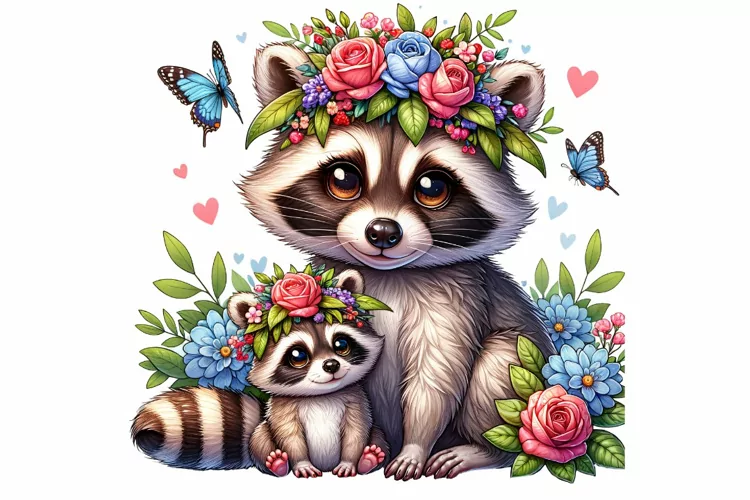 Cute Raccoon with Baby Mother's Day Clipart Sublimation PNG