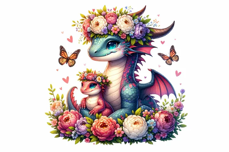 Cute Dragon with Baby Mother's Day Clipart Sublimation PNG