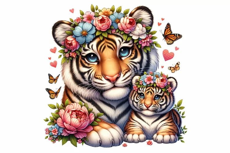 Cute Tigress with Baby Mother's Day Clipart Sublimation PNG