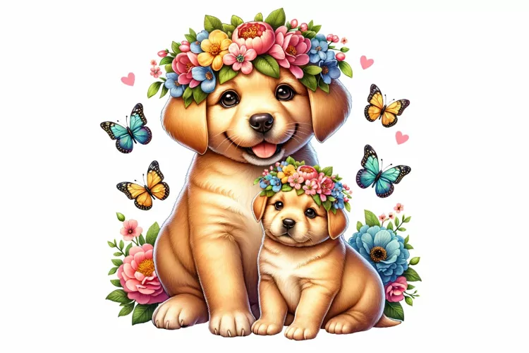 Cute Puppy with Baby Mother's Day Clipart Sublimation PNG