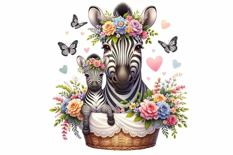 Cute Zebra with Baby Mother's Day Clipart Sublimation PNG