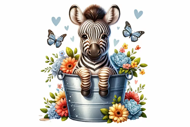 Cute Zebra Sitting in the Bucket Spring Clipart PNG