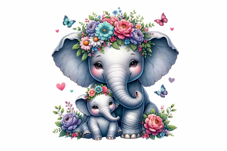 Cute Elephant with Baby Mother's Day Clipart Sublimation PNG
