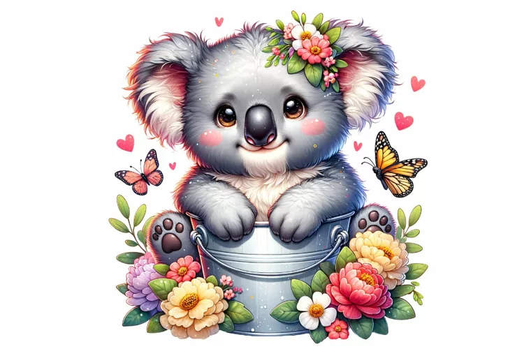 Cute Koala Sitting in the Bucket Spring Clipart PNG