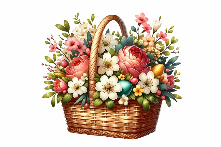 Cute Floral Basket Spring Clipart Sublimation PNG