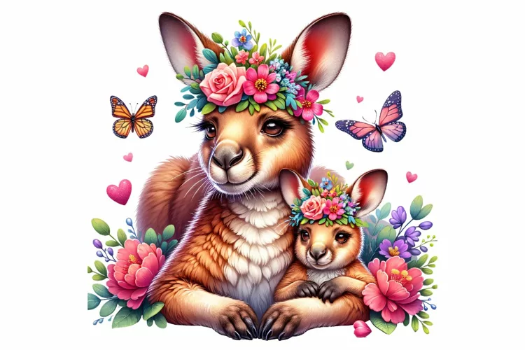 Cute Kangaroo with Baby Mother's Day Clipart Sublimation PNG