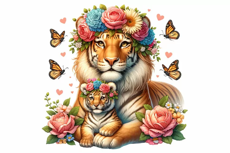 Cute Tigress with Baby Mother's Day Clipart Sublimation PNG