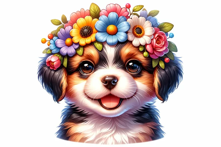 Cute Puppy Spring Clipart Sublimation PNG