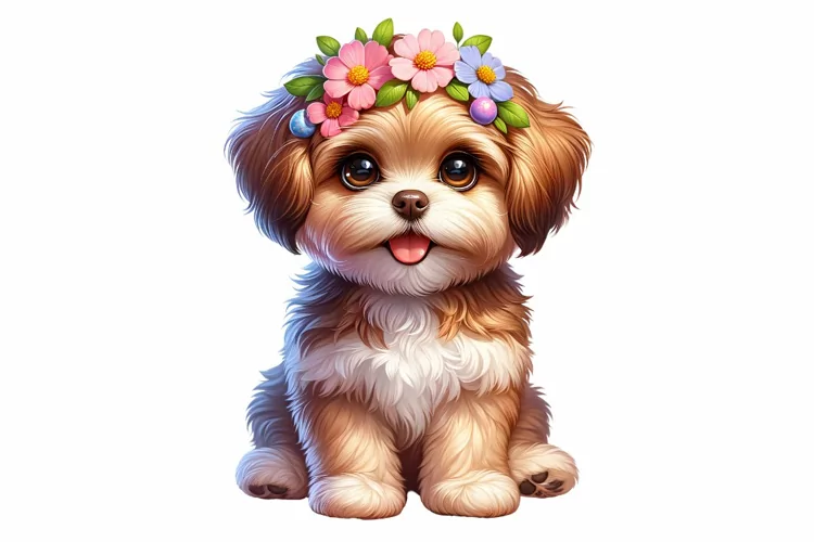 Cute Puppy Spring Clipart Sublimation PNG