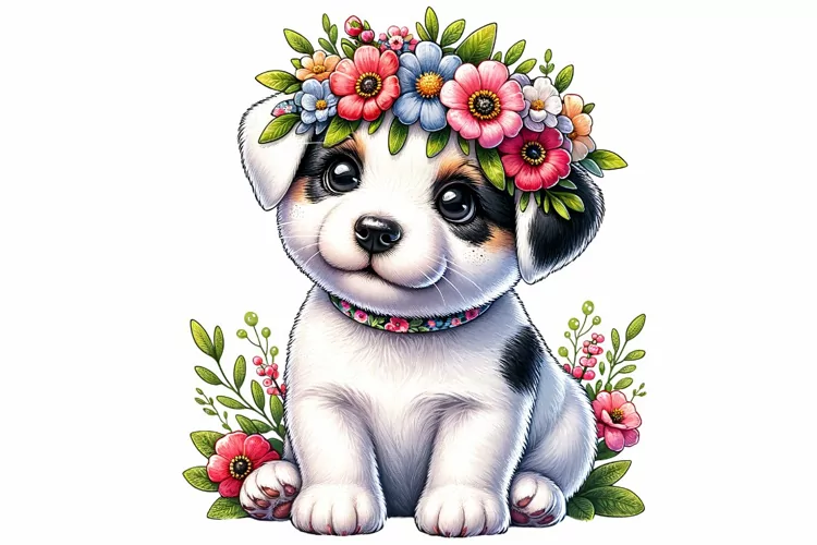 Cute Puppy Spring Clipart Sublimation PNG