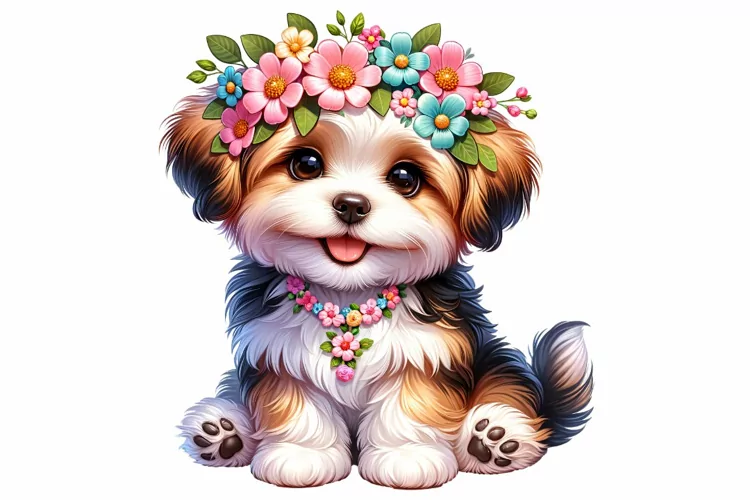Cute Puppy Spring Clipart Sublimation PNG