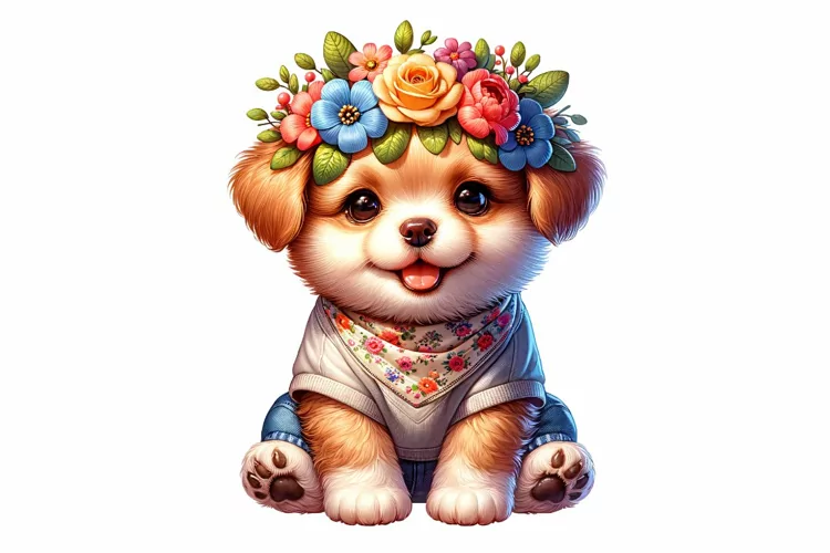 Cute Puppy Spring Clipart Sublimation PNG