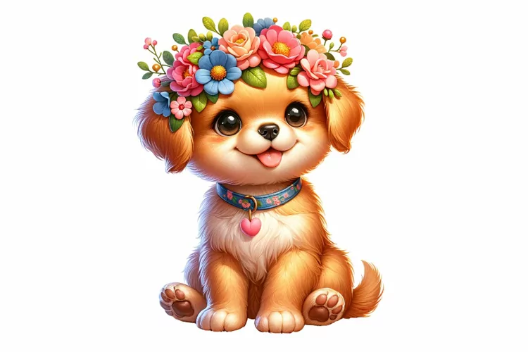 Cute Puppy Spring Clipart Sublimation PNG