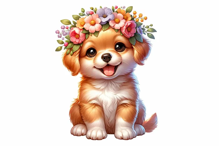 Cute Puppy Spring Clipart Sublimation PNG