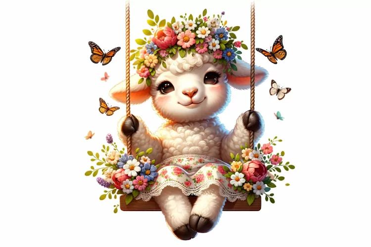 Cute Lamb Spring Clipart Sublimation PNG
