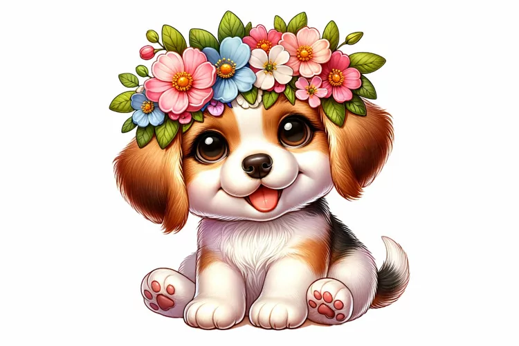 Cute Puppy Spring Clipart Sublimation PNG