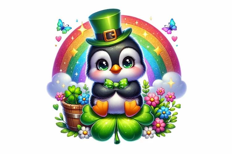Cute Penguin St Patrick’s Day Clipart Sublimation PNG