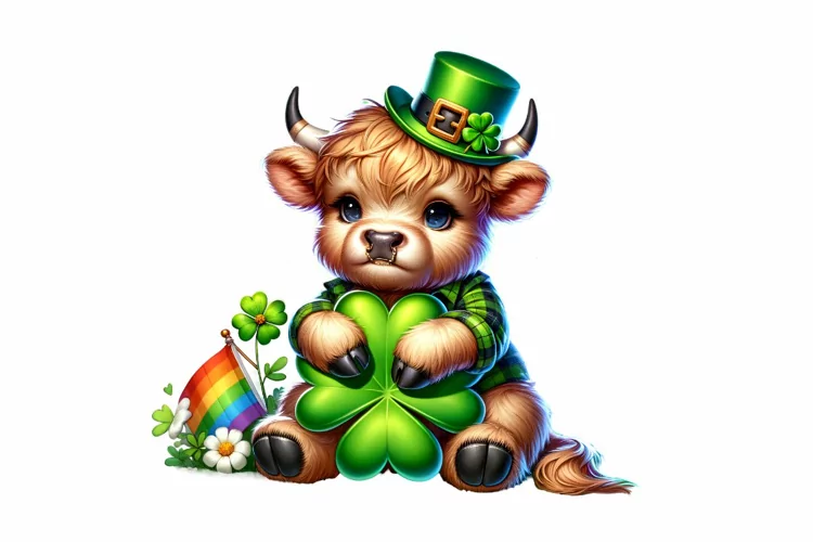 Cute Highland Cow St Patrick’s Day Clipart Sublimation PNG