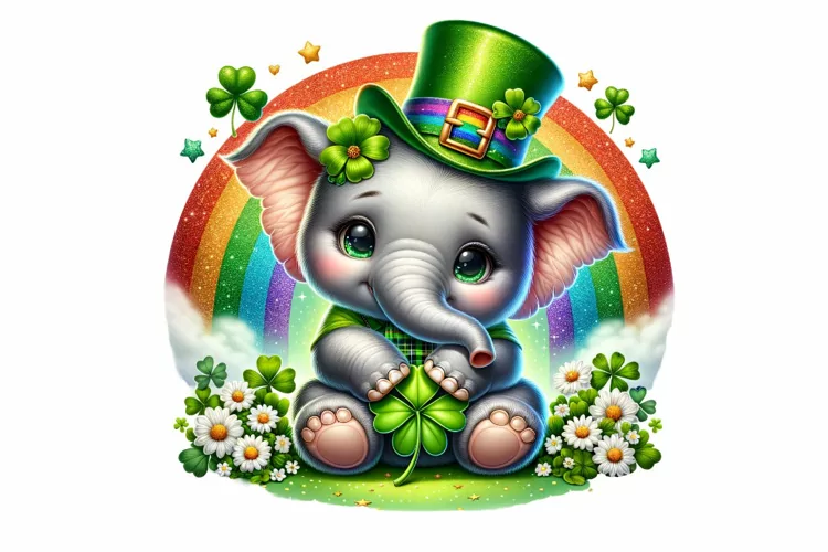 Cute Elephant St Patrick’s Day Clipart Sublimation PNG