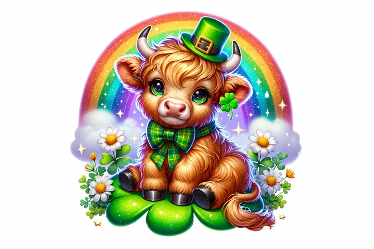 Cute Highland Cow St Patrick’s Day Clipart Sublimation PNG
