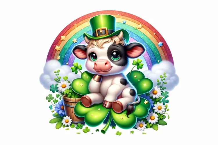 Cute Cow St Patrick’s Day Clipart Sublimation PNG